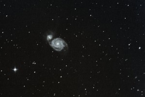M51 Whirlpool Galaxy paired with NGC 5195 in Canes Venatici, 29th Dec 2011. 9 x 2 min exposures. Two smaller galaxies appear towards right and lower right - IC 4263 and NGC 5169.