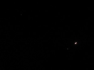 Moon, Venus and Jupiter, 25th Feb 2012.  Canon IXUS compact.