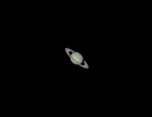 Saturn, 11th Feb 2012 early in the morning, approx 5.30am. Positioned in Virgo,  just north east of Spica. Currently just entering retrograde motion, heading towards opposition on 15th Apr. North is up.  Around 200 still frames taken from 5 mins of webcam video.